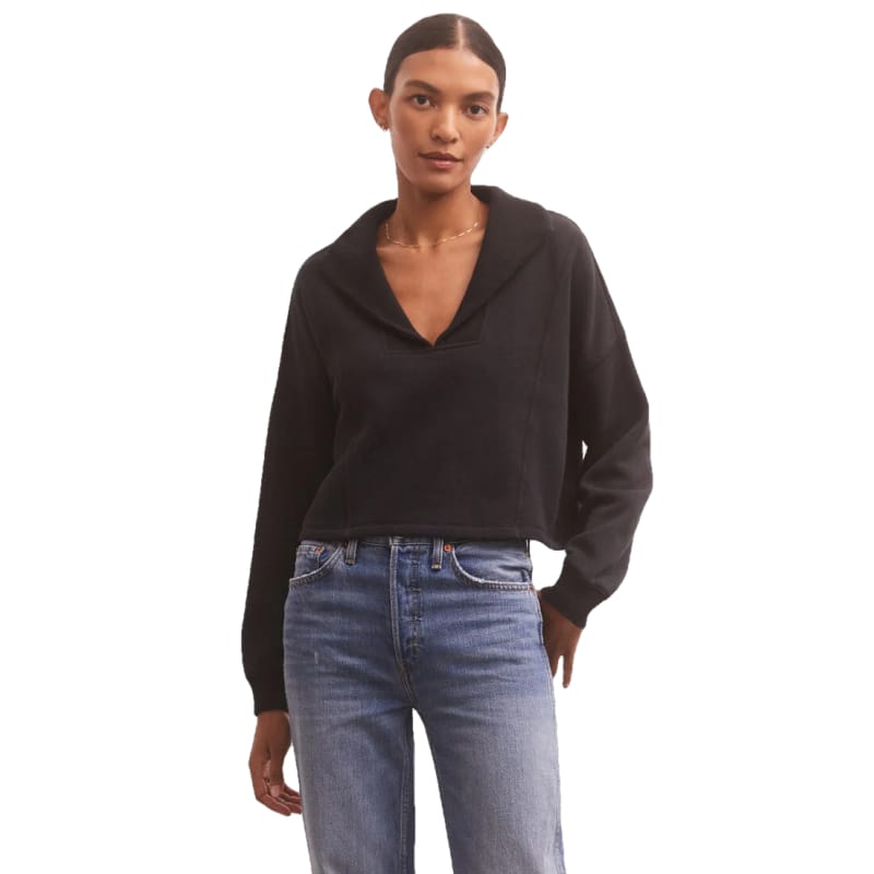 Z Supply 09. W. SPORTSWEAR - W. SWEATER Women's Soho Fleece Sweatshirt BLK BLACK