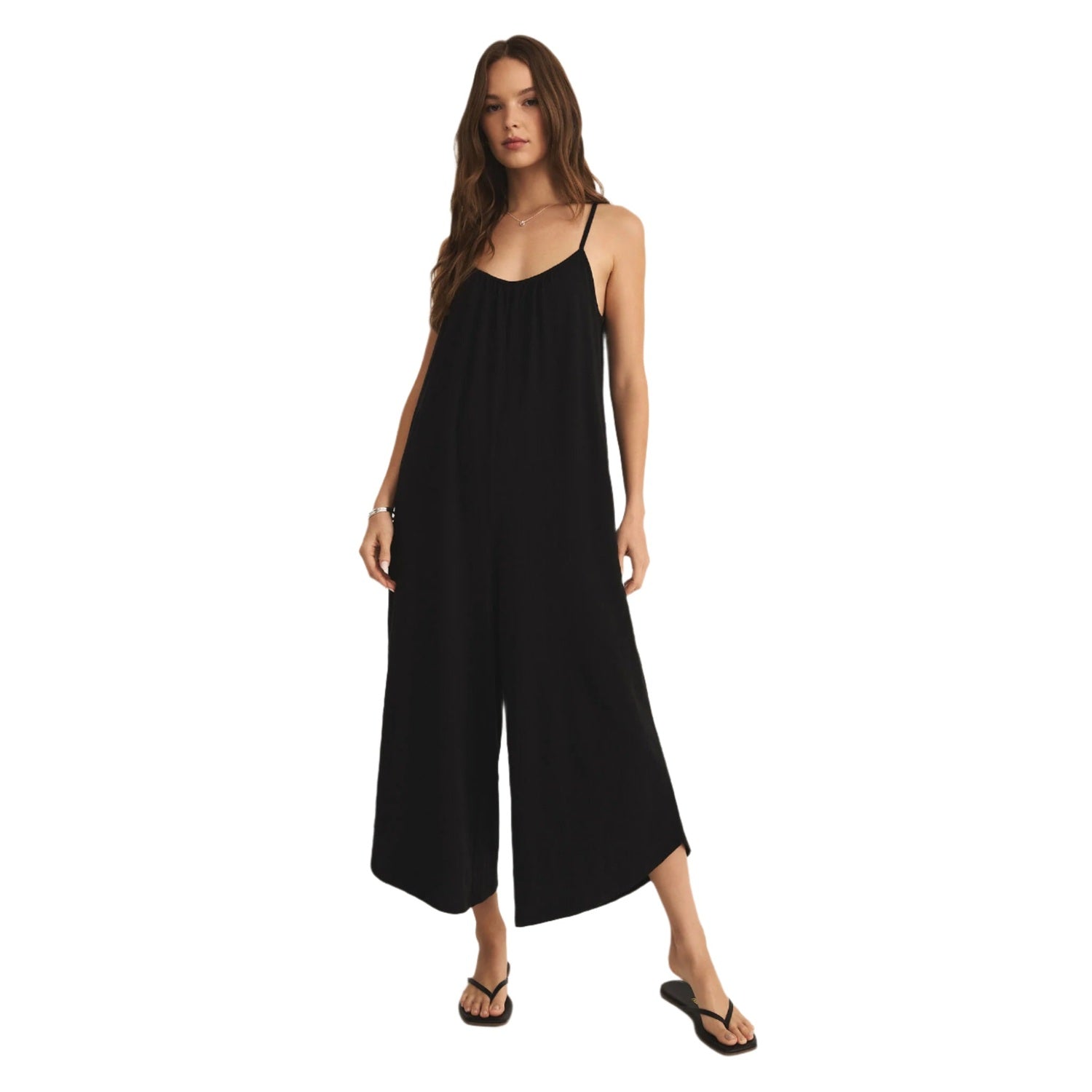 Z Supply 02. WOMENS APPAREL - WOMENS DRESS|SKIRT - WOMENS JUMPERS Women's Textured Flared Jumpsuit BLK BLACK