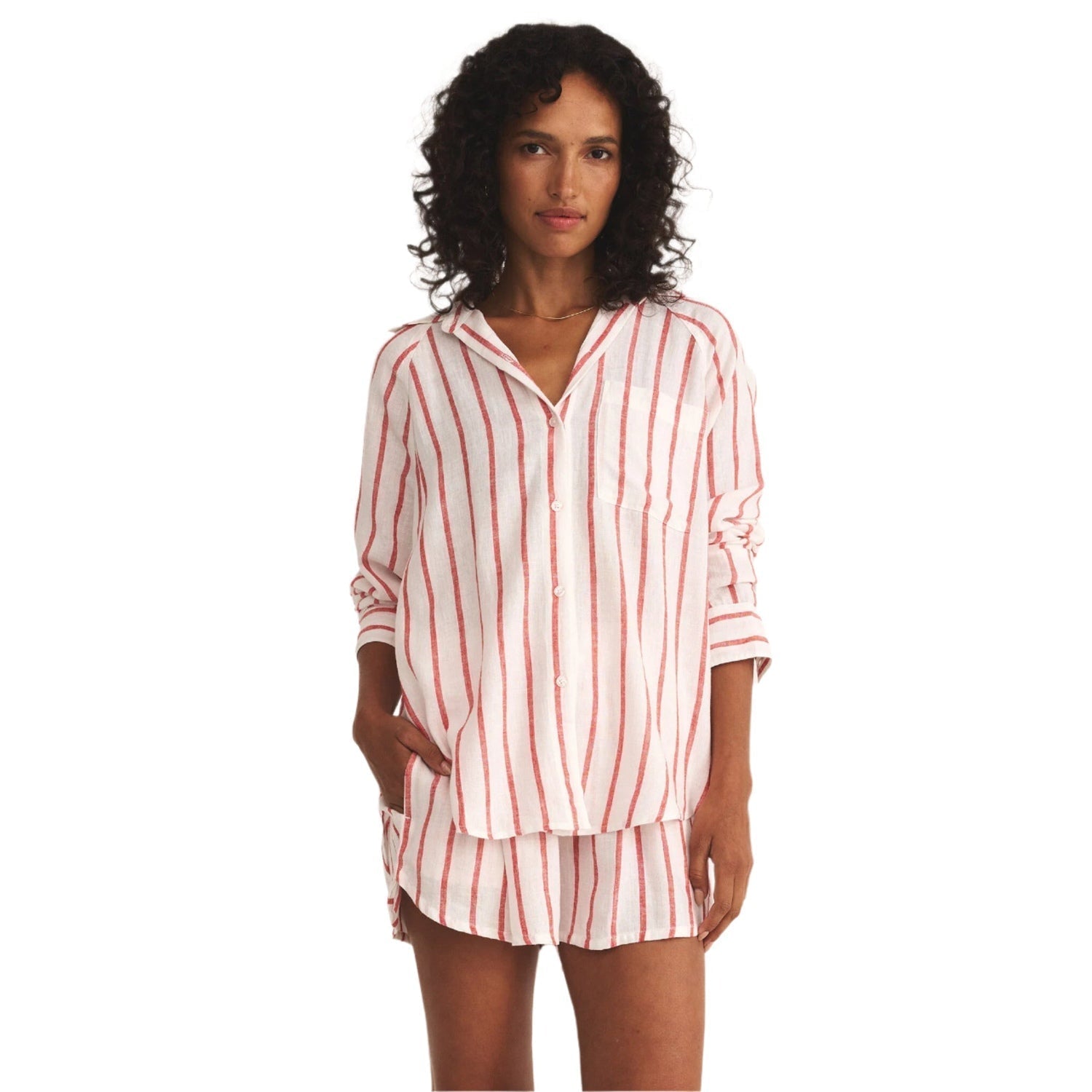 Z Supply 02. WOMENS APPAREL - WOMENS LS SHIRTS - WOMENS LS CASUAL Women's The Perfect Linen Top CBA CABANA RED