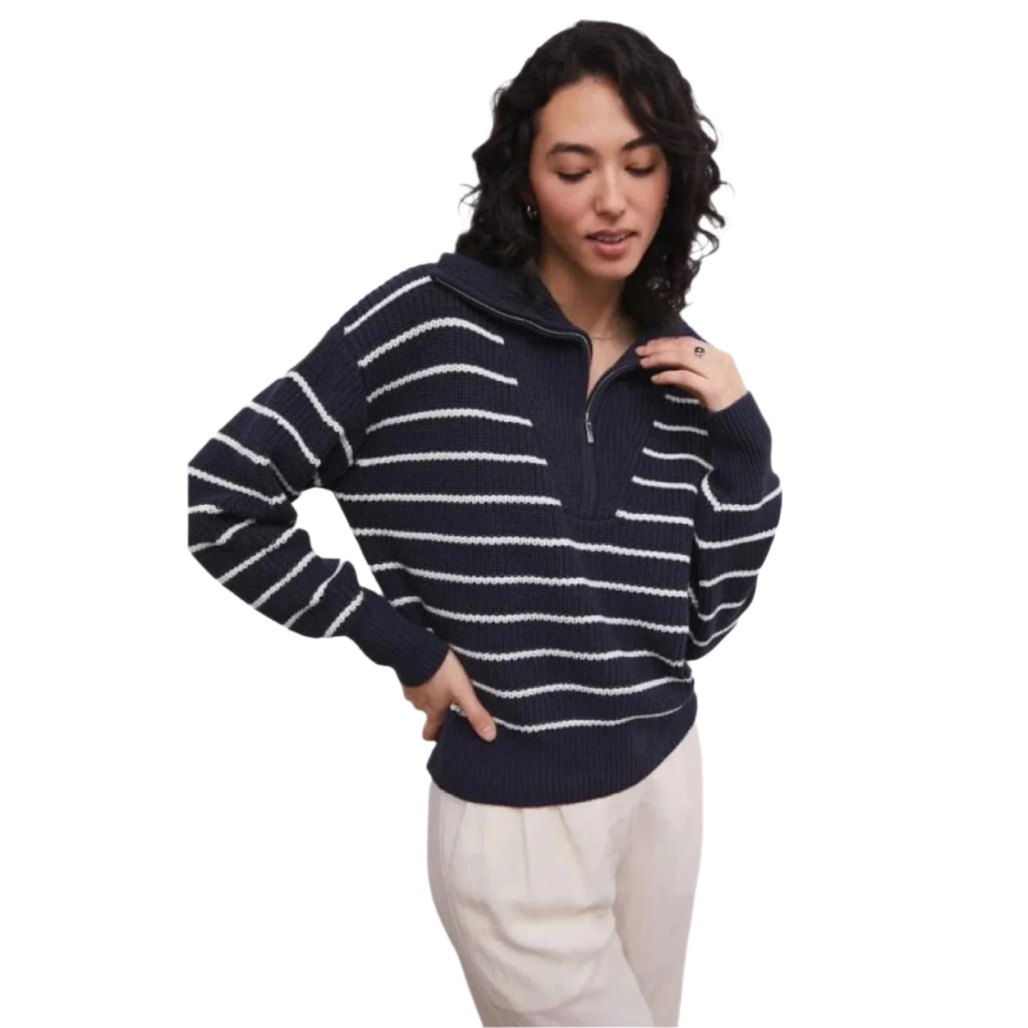 Z Supply 02. WOMENS APPAREL - WOMENS HOODIES|SWEATERS - WOMENS PO Q ZIP Women's Villa Half Zip Sweater CNV CAPTAIN NAVY