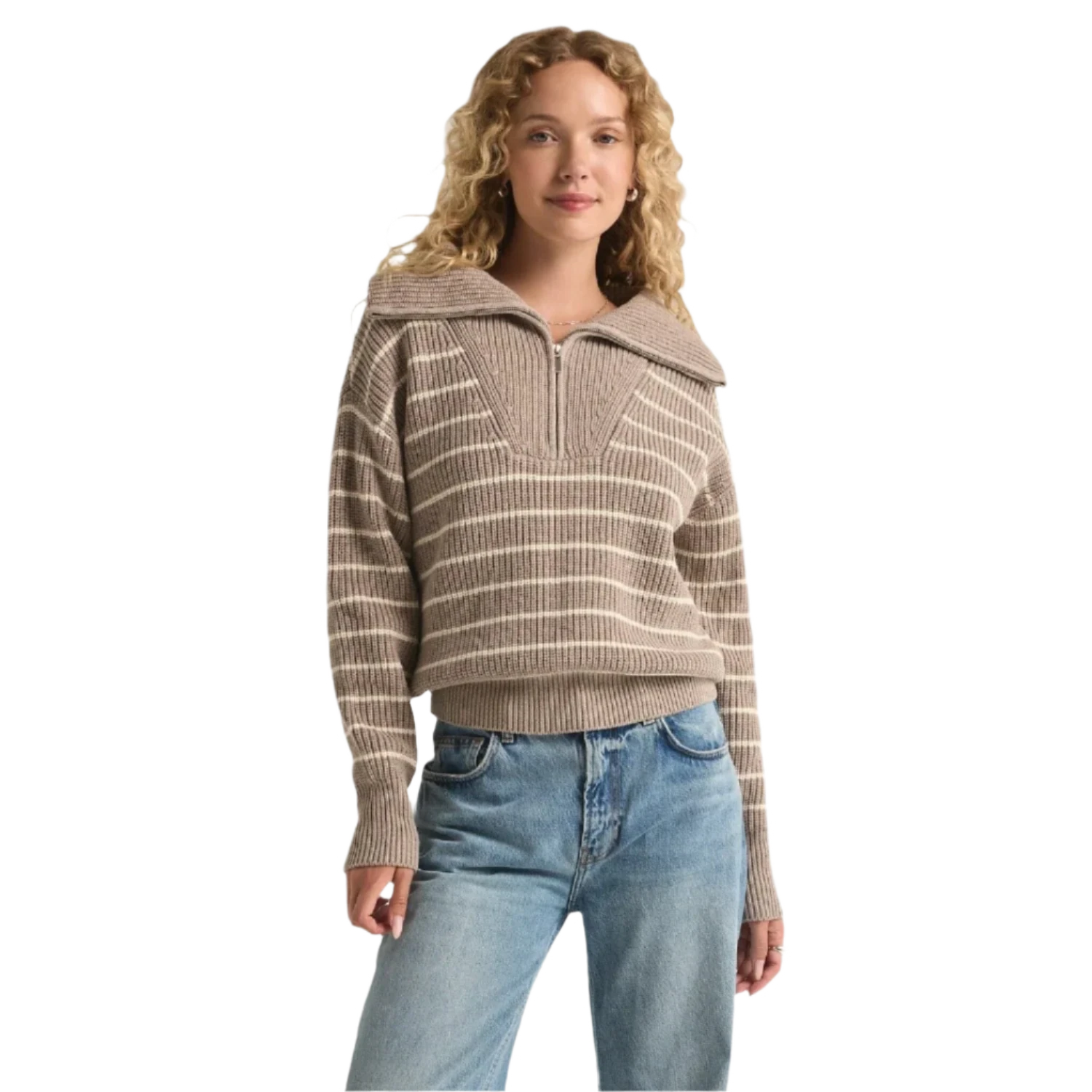 Z Supply 02. WOMENS APPAREL - WOMENS HOODIES|SWEATERS - WOMENS PO Q ZIP Women's Villa Half Zip Sweater HTP HEATHER TAUPE