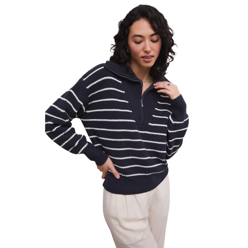 Z Supply 02. WOMENS APPAREL - WOMENS HOODIES|SWEATERS - WOMENS PO Q ZIP Women's Villa Half Zip Sweater CNV CAPTAIN NAVY