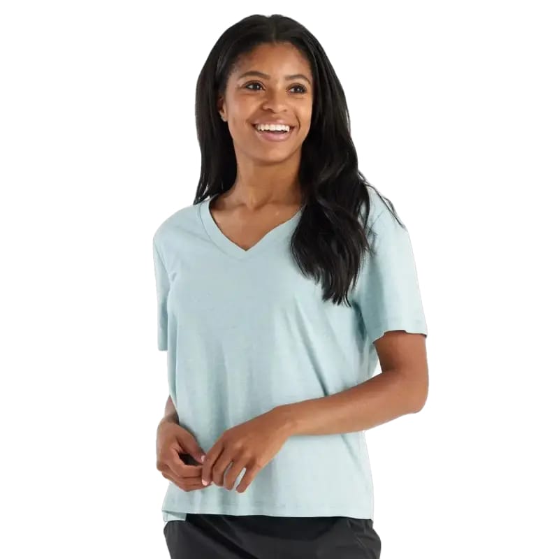 Free Fly Apparel 02. WOMENS APPAREL - WOMENS SS SHIRTS - WOMENS SS CASUAL Women's Bamboo Heritage V-Neck Tee HEATHER OCEAN MIST