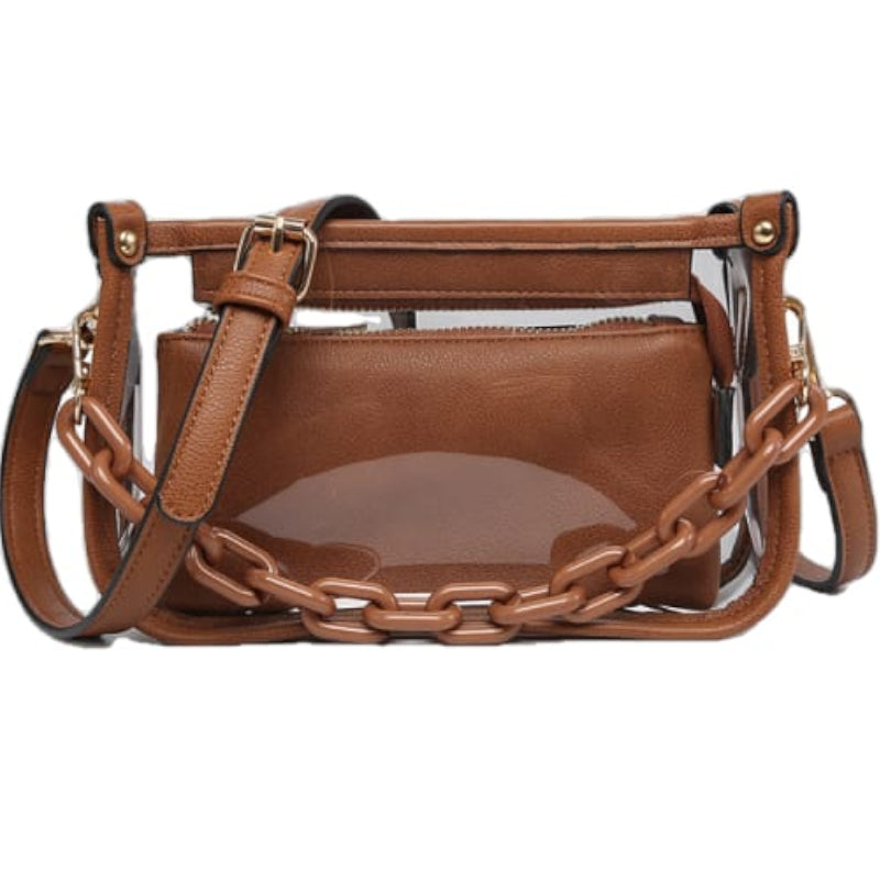 Jen & Co PACKS|LUGGAGE - PACK|CASUAL - WAIST|SLING|MESSENGER|PURSE Jessica Clear Crossbody BROWN