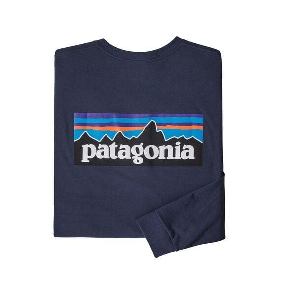 Patagonia 25. T-SHIRTS - LS TEE Men's Long Sleeve P-6 Logo Responsibili-Tee CNY CLASSIC NAVY