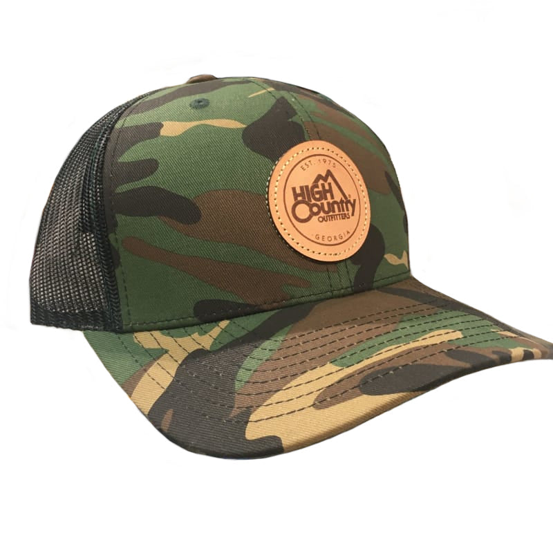 Richardson HATS - HATS BILLED - HATS BILLED HC Leather Circle Logo Hat: Green Camo|black