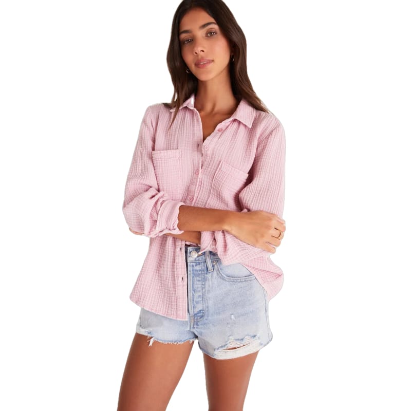 Z Supply 02. WOMENS APPAREL - WOMENS LS SHIRTS - WOMENS LS CASUAL Women's Kaili Button Up Gauze Top BLCHED MAUVE
